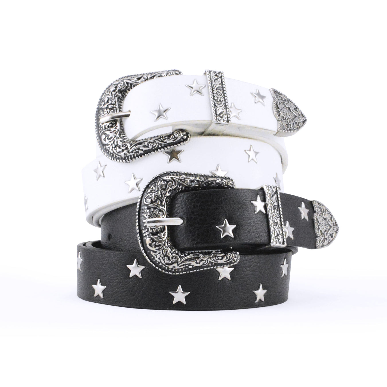 portada cinturon blanco negro tachas estrellas sintetico 3358