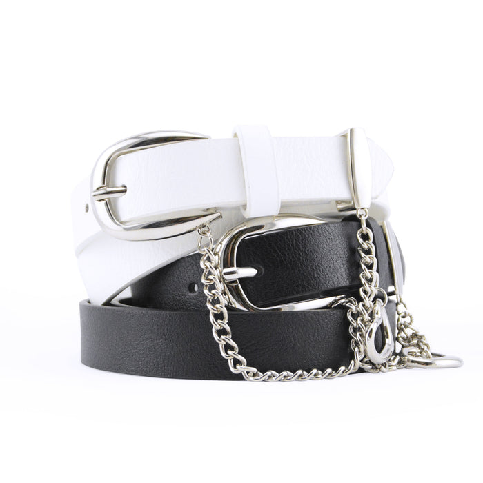 portada cinturon cadena blanco negro sintetico liso 3467