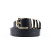 portada cinturon liso negro sintetico hebilla semicircular pasador metalico dorado 