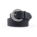 portada cinturon liso negro sintetico hebilla semicirculo plateado texturizado 