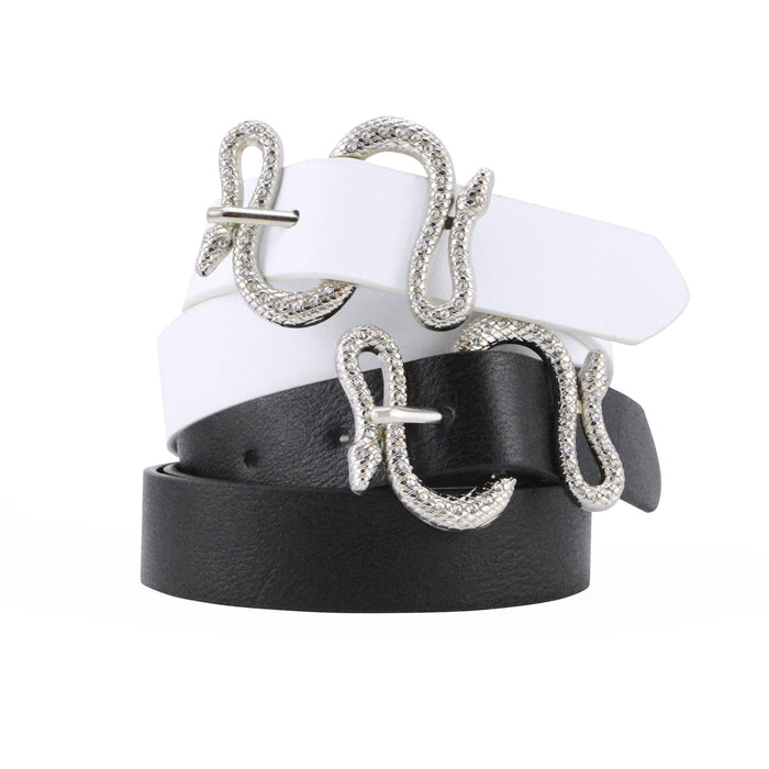 portada cinturon sintetico blanco negro liso serpiente 3068