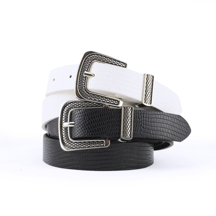 oprtada cinturon sintetico blanco negro texturizado 3363