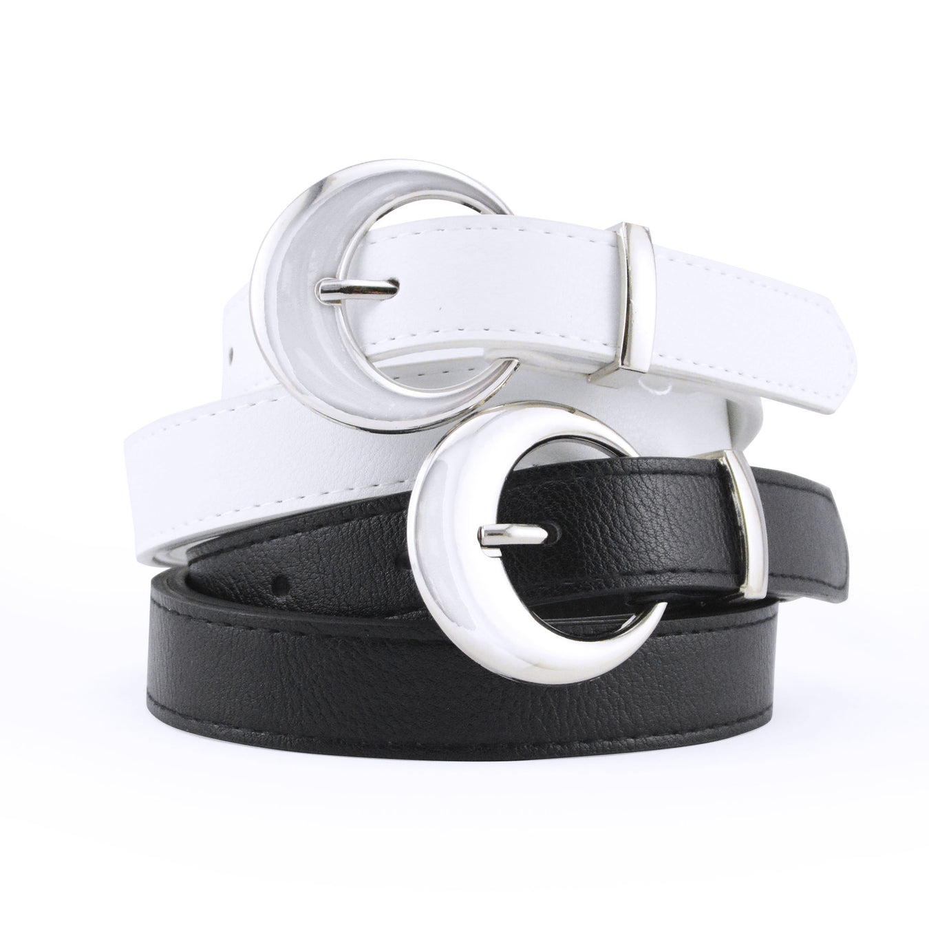 portada cinturon sintetico negro blanco liso 3466