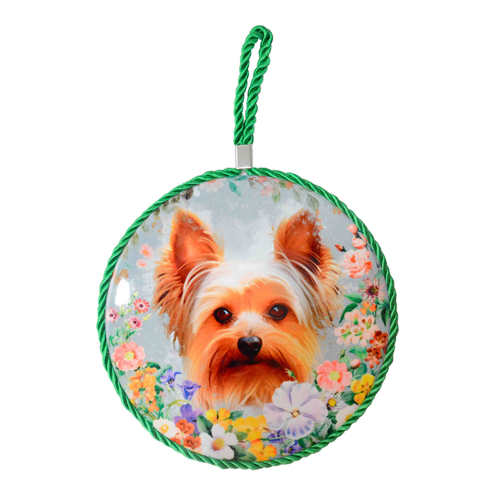 portada posaolla perro yorkshire floral ceramica colgante