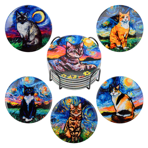 portada posavasos gato van gogh arte pintura set ceramica