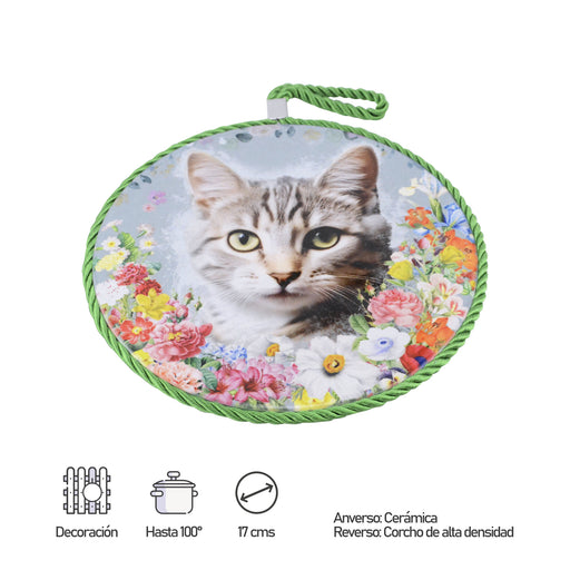 posaolla ceramica colgante gato gris talla floral