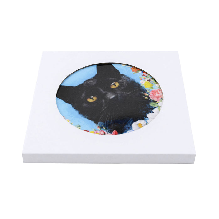 posaolla colgante gato negro floral caja