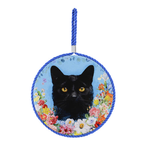 posaolla colgante gato negro floral corcho ceramica
