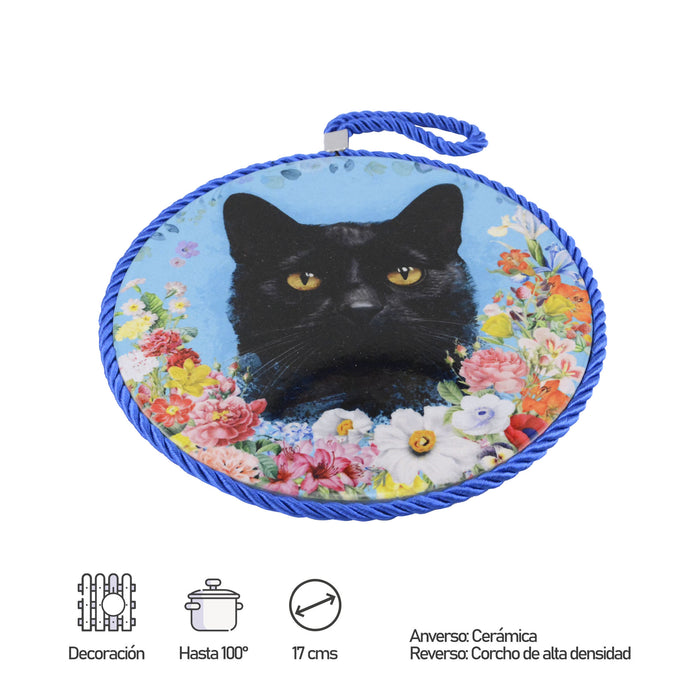 posaolla colgante gato negro floral talla