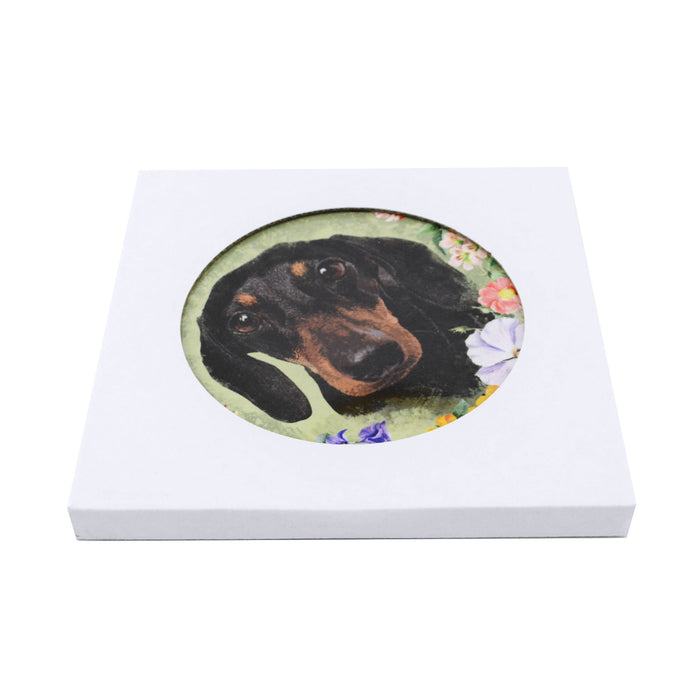 posaolla floral perro salchicha negro ceramica colgante caja
