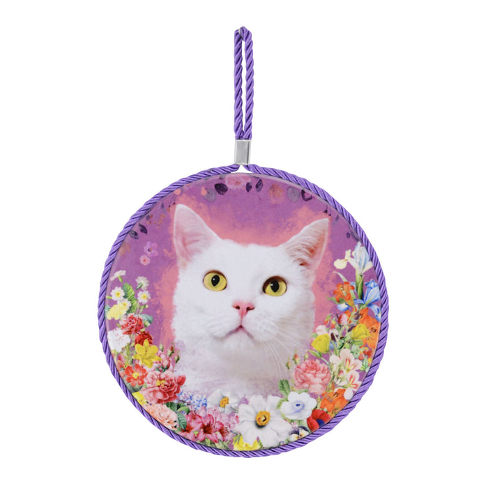 posaolla gato blanco floral ceramica corcho colgante
