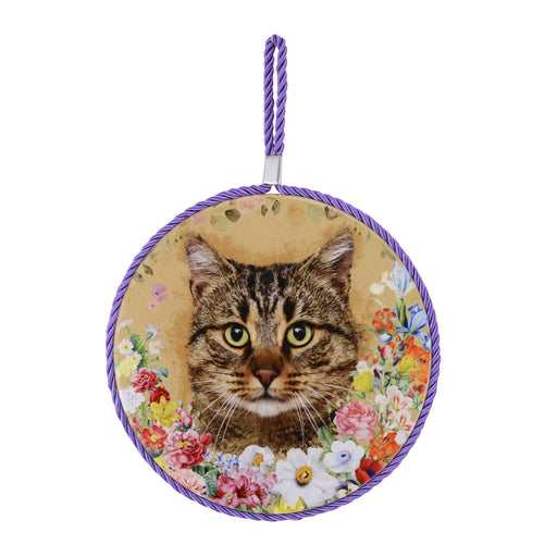 posaolla gato romano floral ceramica corcho colgante