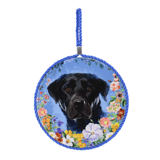 posaolla perro labrador negro colgante floral