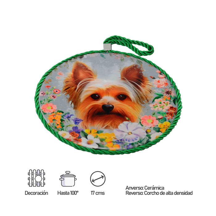 posaolla perro yorkshire floral ceramica colgante informacion