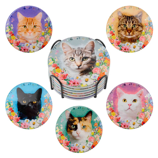 posavasos gato floral set ceramica 
