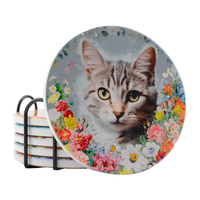 posavasos gato floral set ceramica frente